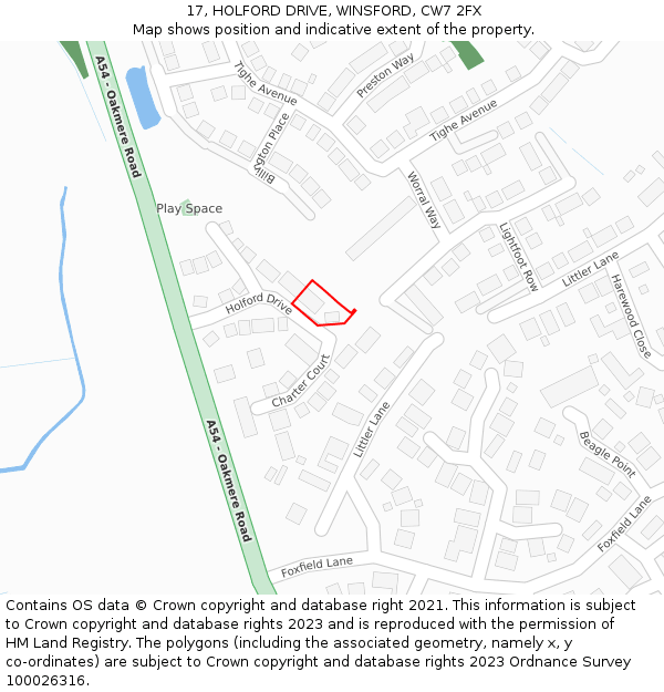 17, HOLFORD DRIVE, WINSFORD, CW7 2FX: Location map and indicative extent of plot