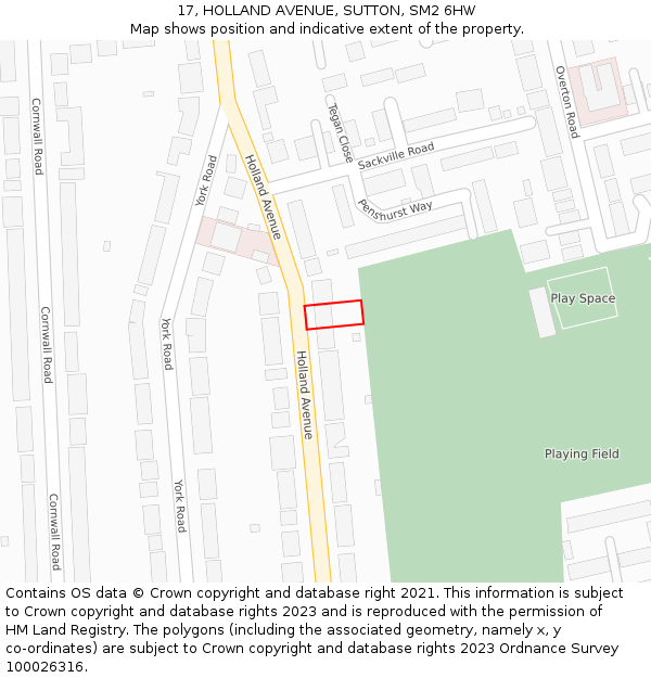 17, HOLLAND AVENUE, SUTTON, SM2 6HW: Location map and indicative extent of plot