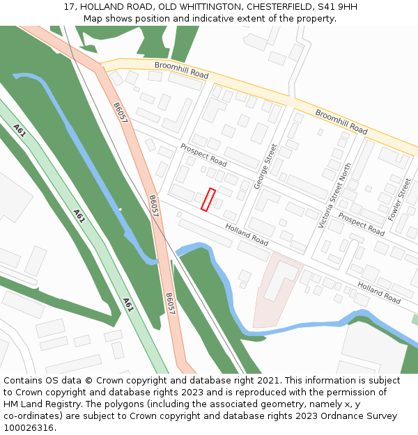 17, HOLLAND ROAD, OLD WHITTINGTON, CHESTERFIELD, S41 9HH: Location map and indicative extent of plot