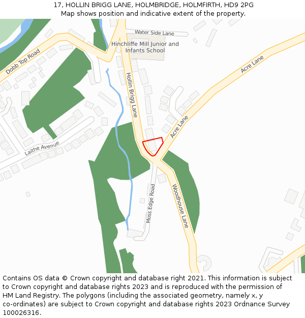 17, HOLLIN BRIGG LANE, HOLMBRIDGE, HOLMFIRTH, HD9 2PG: Location map and indicative extent of plot