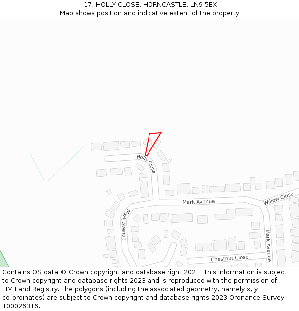 17, HOLLY CLOSE, HORNCASTLE, LN9 5EX: Location map and indicative extent of plot