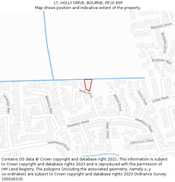 17, HOLLY DRIVE, BOURNE, PE10 9SP: Location map and indicative extent of plot