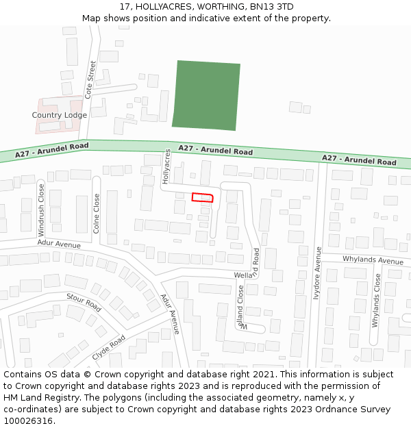 17, HOLLYACRES, WORTHING, BN13 3TD: Location map and indicative extent of plot