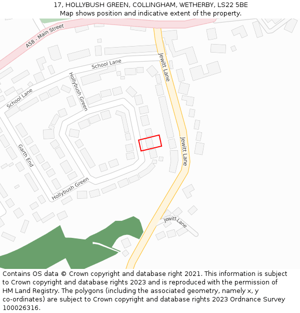 17, HOLLYBUSH GREEN, COLLINGHAM, WETHERBY, LS22 5BE: Location map and indicative extent of plot