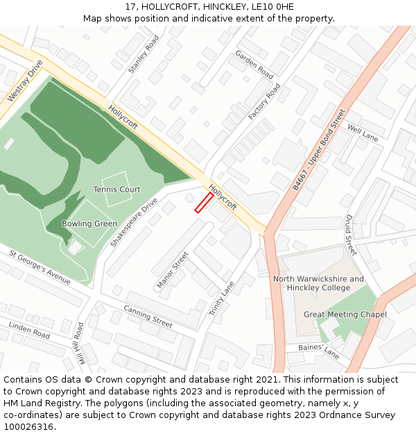 17, HOLLYCROFT, HINCKLEY, LE10 0HE: Location map and indicative extent of plot