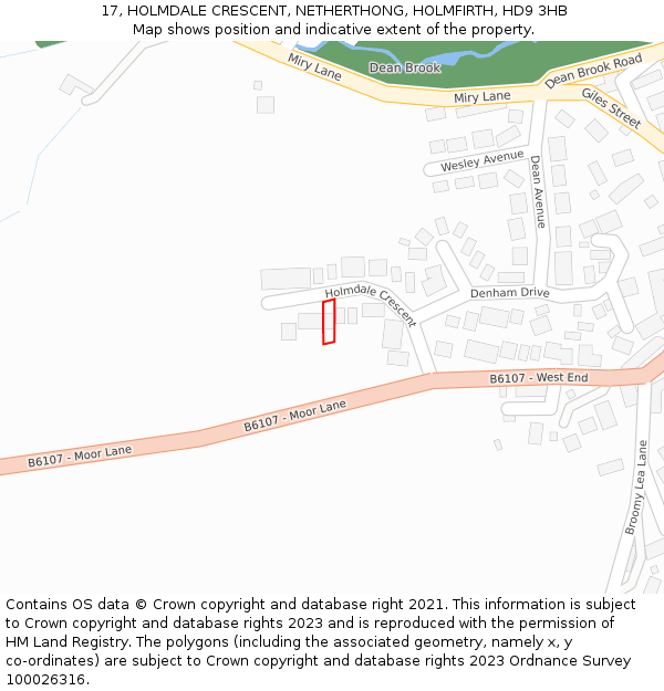 17, HOLMDALE CRESCENT, NETHERTHONG, HOLMFIRTH, HD9 3HB: Location map and indicative extent of plot