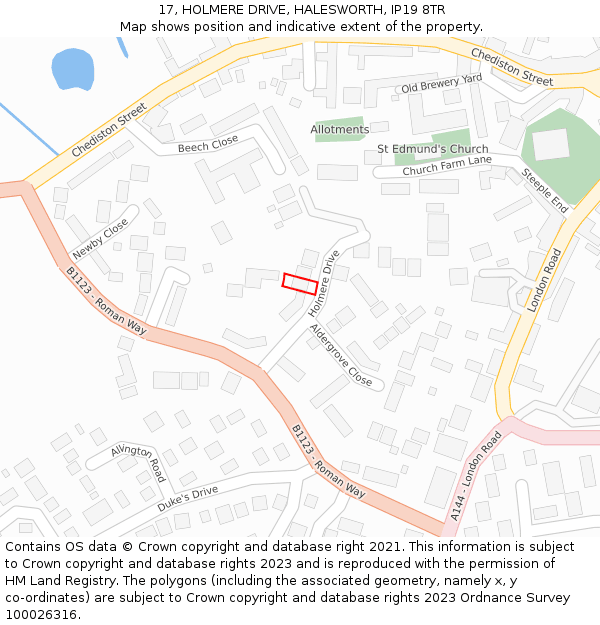 17, HOLMERE DRIVE, HALESWORTH, IP19 8TR: Location map and indicative extent of plot