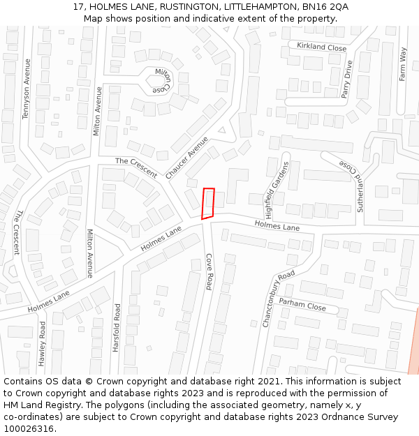 17, HOLMES LANE, RUSTINGTON, LITTLEHAMPTON, BN16 2QA: Location map and indicative extent of plot