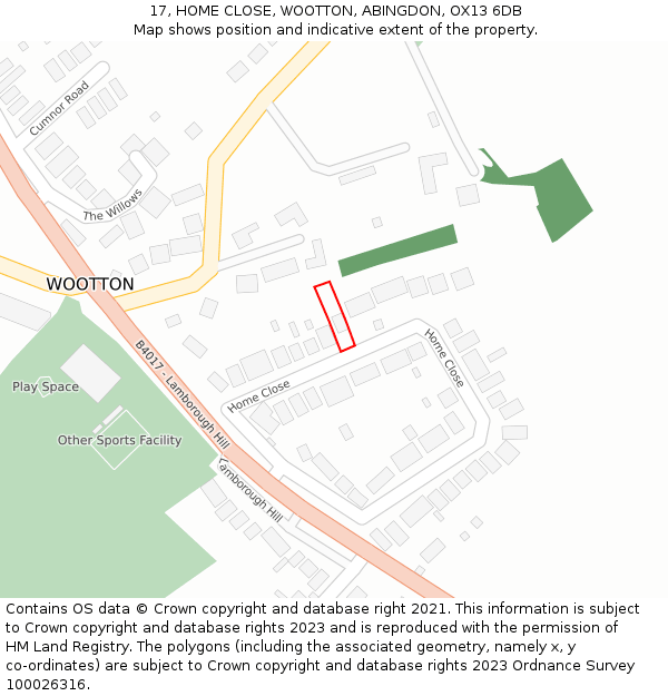 17, HOME CLOSE, WOOTTON, ABINGDON, OX13 6DB: Location map and indicative extent of plot