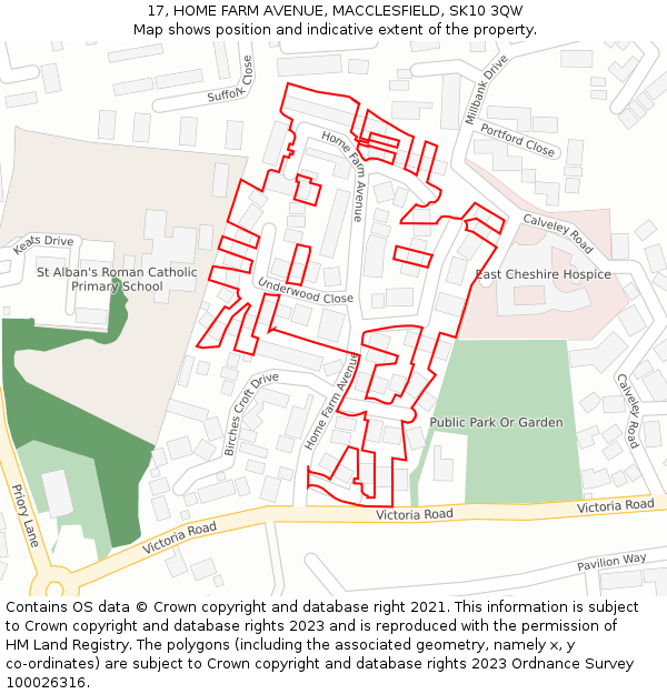 17, HOME FARM AVENUE, MACCLESFIELD, SK10 3QW: Location map and indicative extent of plot