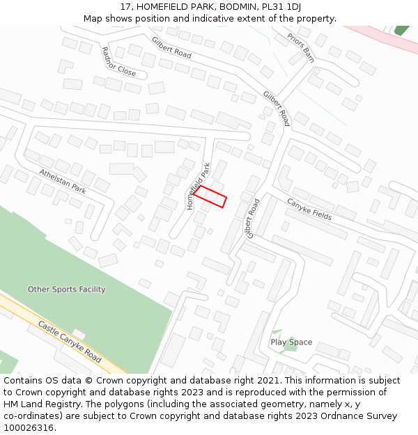 17, HOMEFIELD PARK, BODMIN, PL31 1DJ: Location map and indicative extent of plot