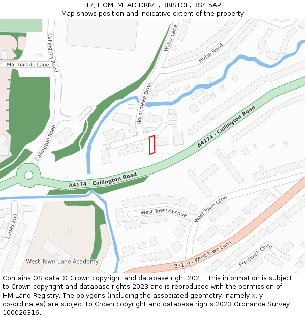 17, HOMEMEAD DRIVE, BRISTOL, BS4 5AP: Location map and indicative extent of plot