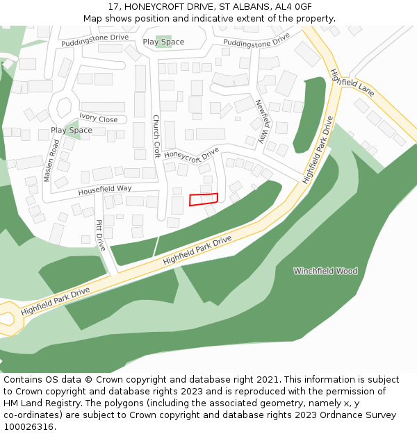 17, HONEYCROFT DRIVE, ST ALBANS, AL4 0GF: Location map and indicative extent of plot