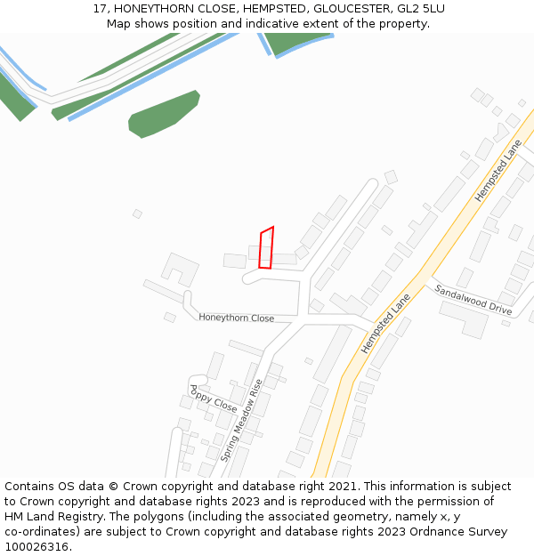 17, HONEYTHORN CLOSE, HEMPSTED, GLOUCESTER, GL2 5LU: Location map and indicative extent of plot