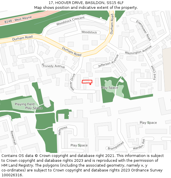 17, HOOVER DRIVE, BASILDON, SS15 6LF: Location map and indicative extent of plot