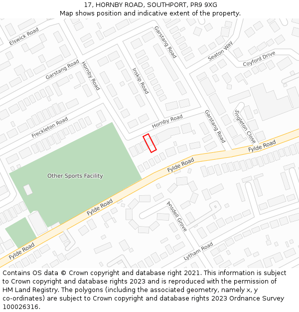 17, HORNBY ROAD, SOUTHPORT, PR9 9XG: Location map and indicative extent of plot