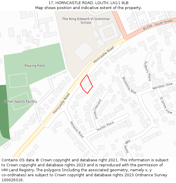 17, HORNCASTLE ROAD, LOUTH, LN11 9LB: Location map and indicative extent of plot