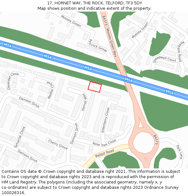 17, HORNET WAY, THE ROCK, TELFORD, TF3 5DY: Location map and indicative extent of plot