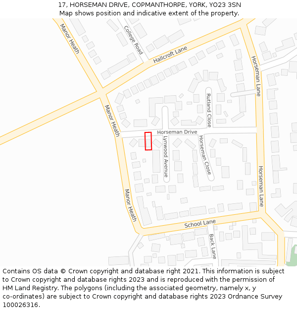 17, HORSEMAN DRIVE, COPMANTHORPE, YORK, YO23 3SN: Location map and indicative extent of plot