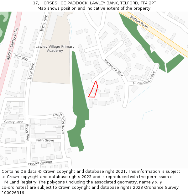 17, HORSESHOE PADDOCK, LAWLEY BANK, TELFORD, TF4 2PT: Location map and indicative extent of plot