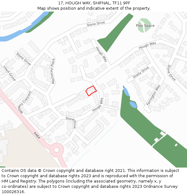 17, HOUGH WAY, SHIFNAL, TF11 9PF: Location map and indicative extent of plot