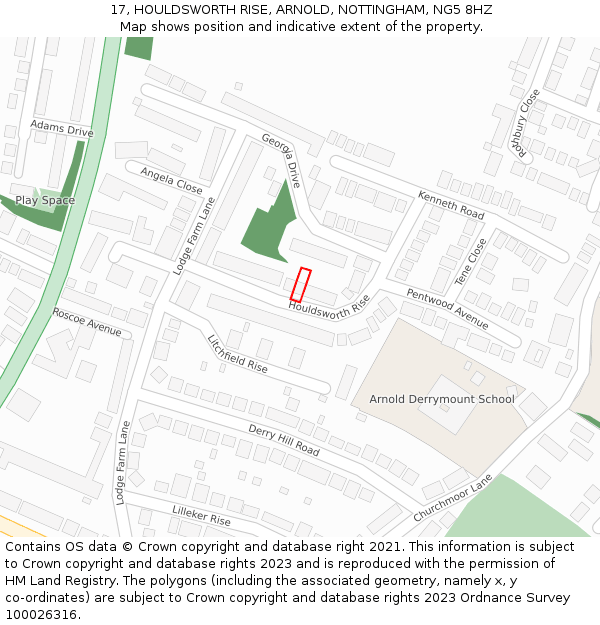 17, HOULDSWORTH RISE, ARNOLD, NOTTINGHAM, NG5 8HZ: Location map and indicative extent of plot