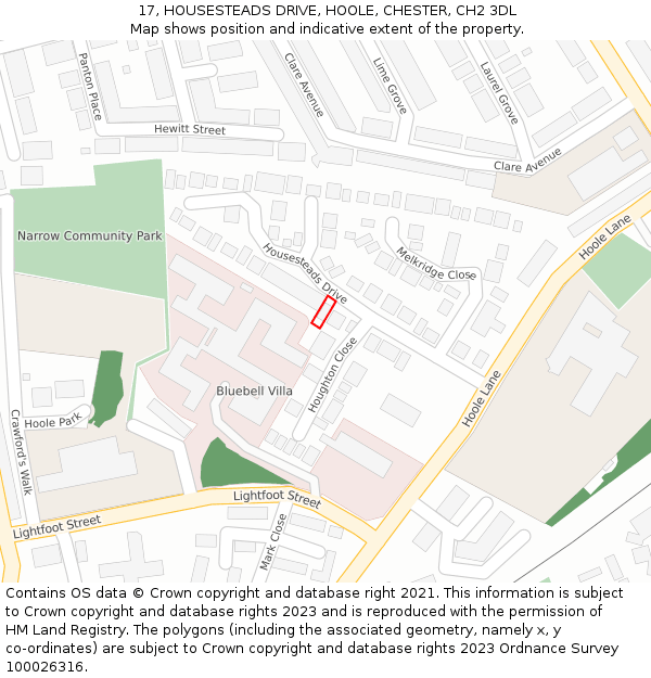 17, HOUSESTEADS DRIVE, HOOLE, CHESTER, CH2 3DL: Location map and indicative extent of plot
