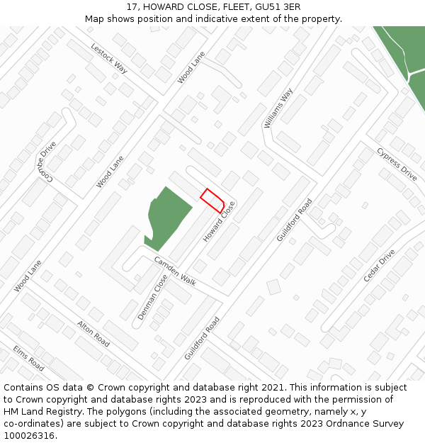 17, HOWARD CLOSE, FLEET, GU51 3ER: Location map and indicative extent of plot