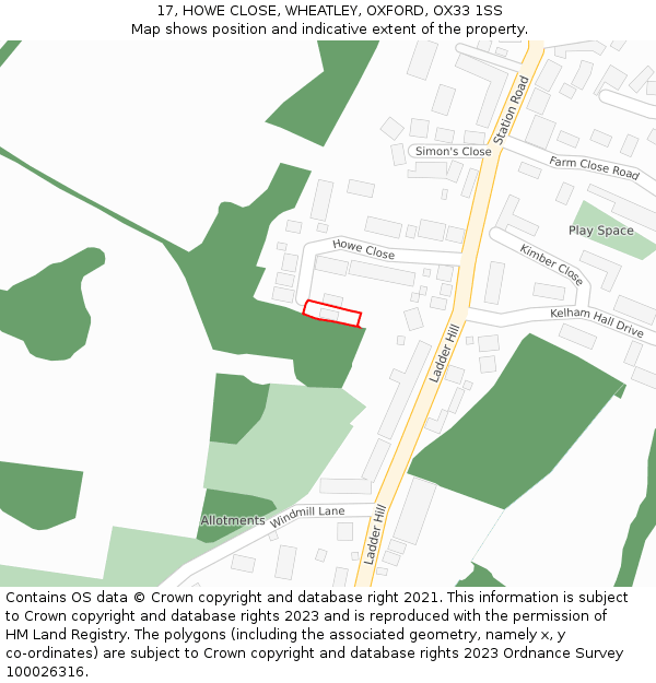 17, HOWE CLOSE, WHEATLEY, OXFORD, OX33 1SS: Location map and indicative extent of plot