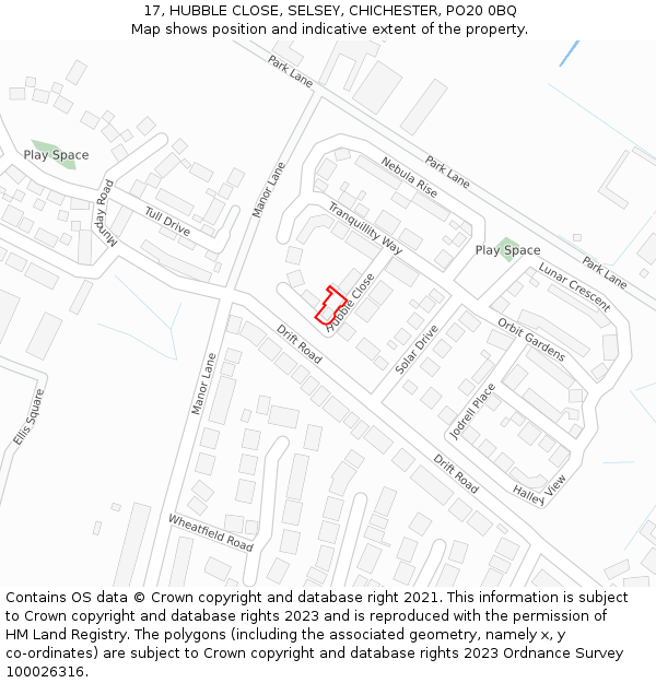 17, HUBBLE CLOSE, SELSEY, CHICHESTER, PO20 0BQ: Location map and indicative extent of plot