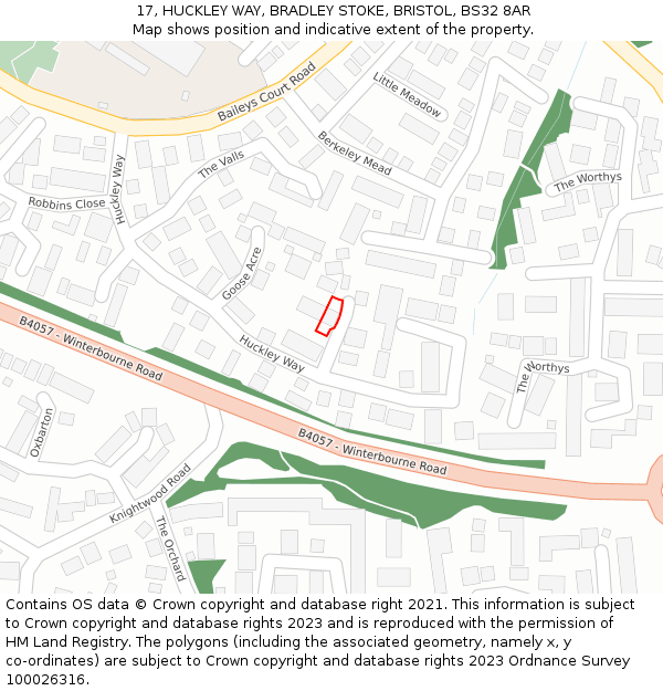 17, HUCKLEY WAY, BRADLEY STOKE, BRISTOL, BS32 8AR: Location map and indicative extent of plot