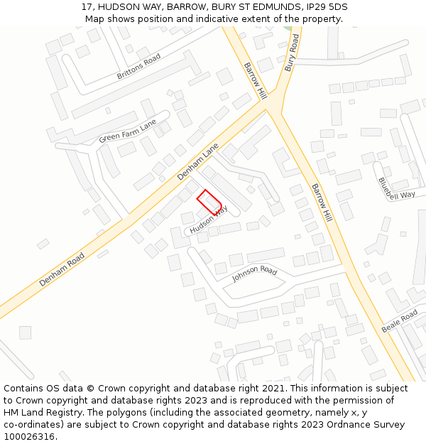17, HUDSON WAY, BARROW, BURY ST EDMUNDS, IP29 5DS: Location map and indicative extent of plot