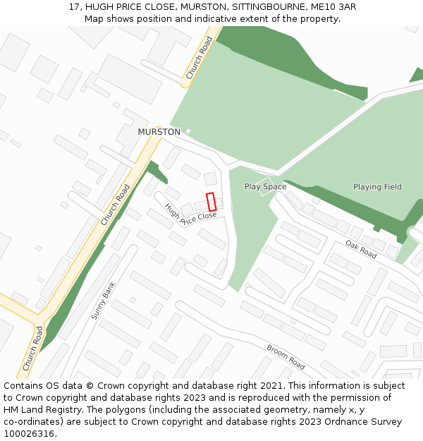 17, HUGH PRICE CLOSE, MURSTON, SITTINGBOURNE, ME10 3AR: Location map and indicative extent of plot