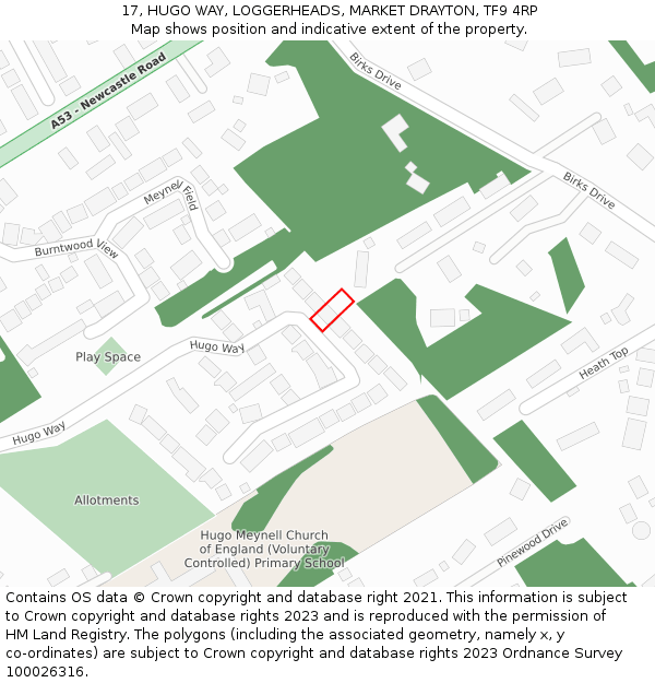 17, HUGO WAY, LOGGERHEADS, MARKET DRAYTON, TF9 4RP: Location map and indicative extent of plot