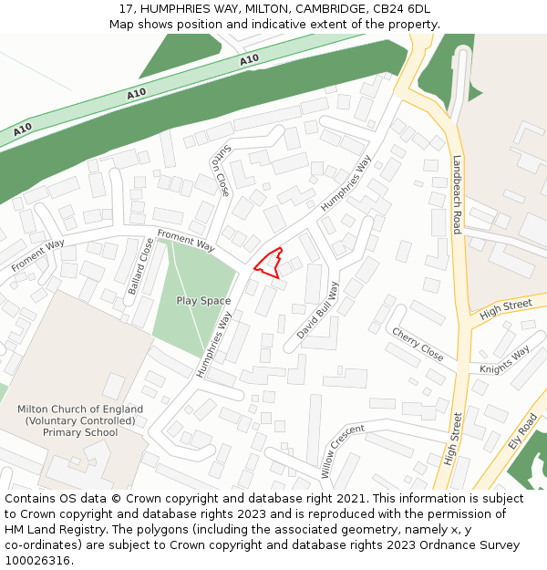 17, HUMPHRIES WAY, MILTON, CAMBRIDGE, CB24 6DL: Location map and indicative extent of plot