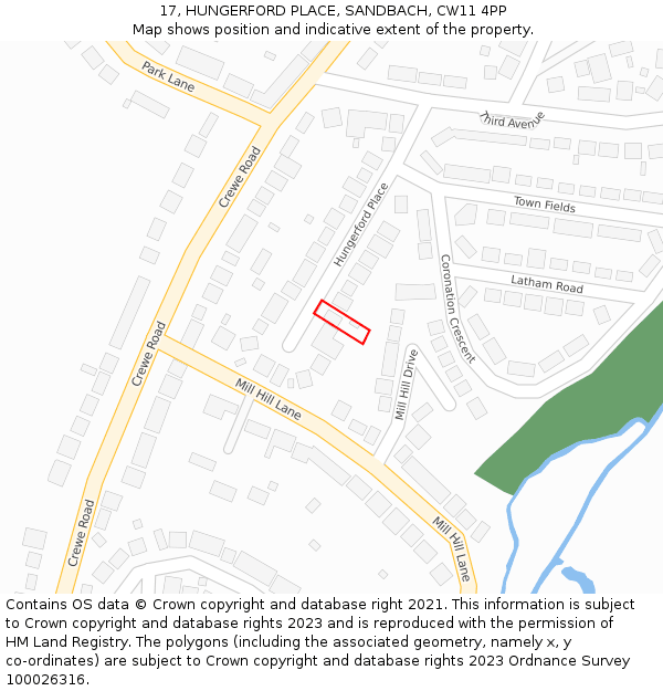 17, HUNGERFORD PLACE, SANDBACH, CW11 4PP: Location map and indicative extent of plot