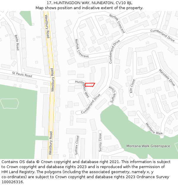 17, HUNTINGDON WAY, NUNEATON, CV10 8JL: Location map and indicative extent of plot