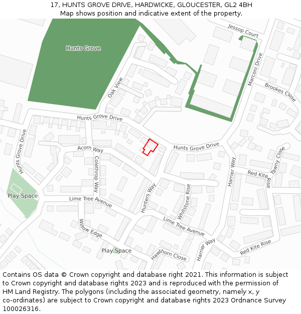 17, HUNTS GROVE DRIVE, HARDWICKE, GLOUCESTER, GL2 4BH: Location map and indicative extent of plot