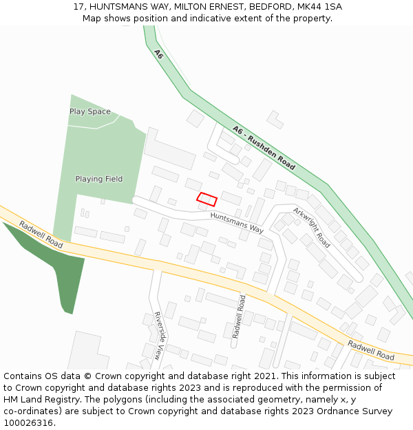17, HUNTSMANS WAY, MILTON ERNEST, BEDFORD, MK44 1SA: Location map and indicative extent of plot