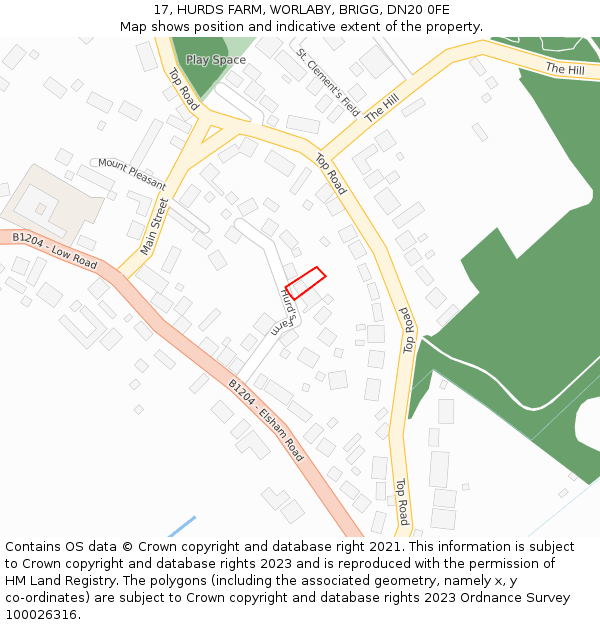 17, HURDS FARM, WORLABY, BRIGG, DN20 0FE: Location map and indicative extent of plot