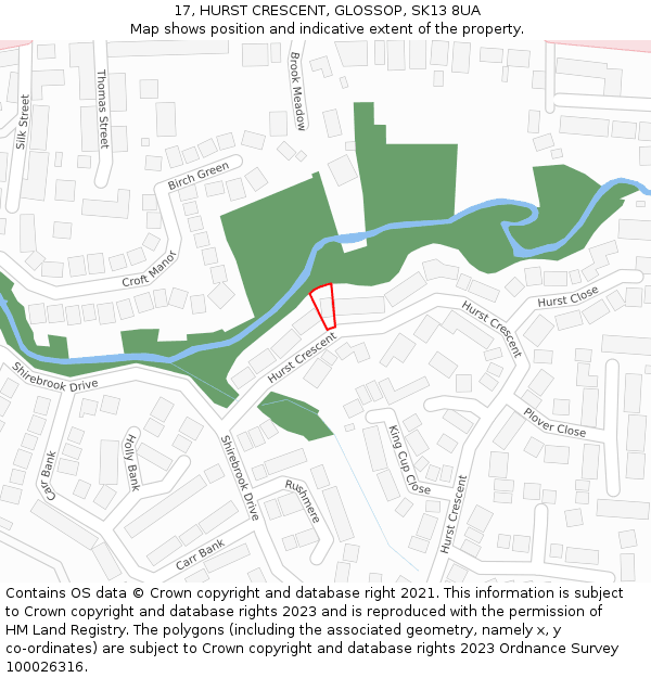 17, HURST CRESCENT, GLOSSOP, SK13 8UA: Location map and indicative extent of plot