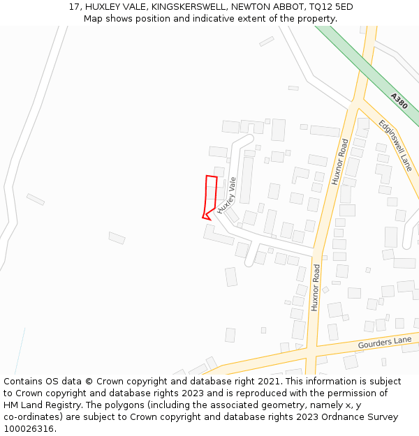 17, HUXLEY VALE, KINGSKERSWELL, NEWTON ABBOT, TQ12 5ED: Location map and indicative extent of plot