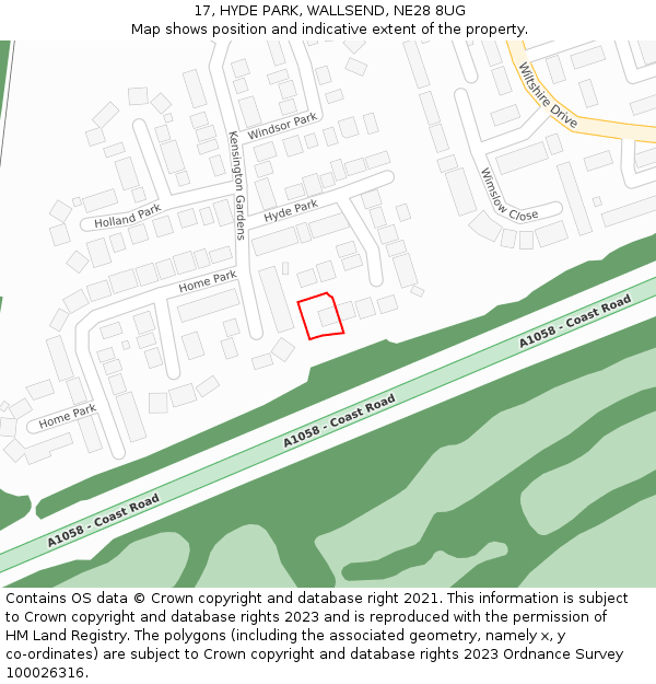 17, HYDE PARK, WALLSEND, NE28 8UG: Location map and indicative extent of plot