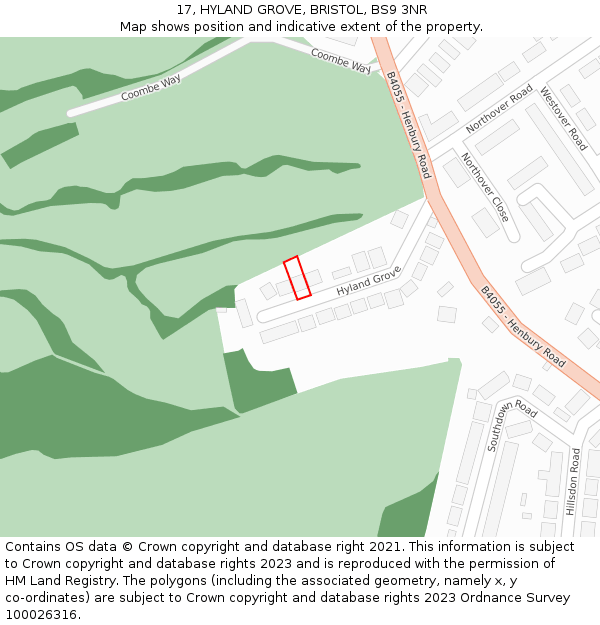 17, HYLAND GROVE, BRISTOL, BS9 3NR: Location map and indicative extent of plot