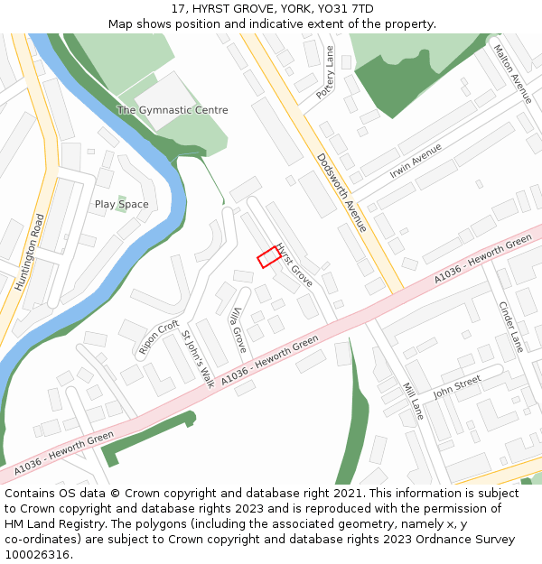 17, HYRST GROVE, YORK, YO31 7TD: Location map and indicative extent of plot