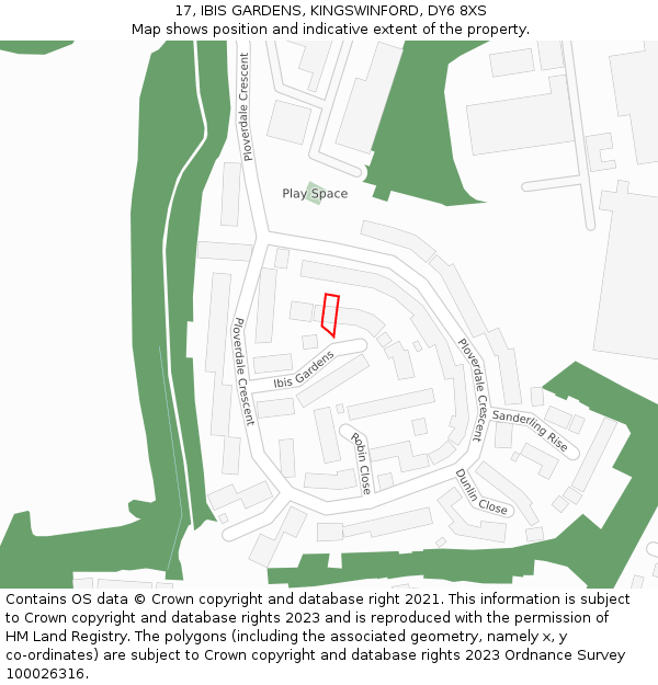 17, IBIS GARDENS, KINGSWINFORD, DY6 8XS: Location map and indicative extent of plot