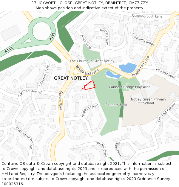 17, ICKWORTH CLOSE, GREAT NOTLEY, BRAINTREE, CM77 7ZY: Location map and indicative extent of plot