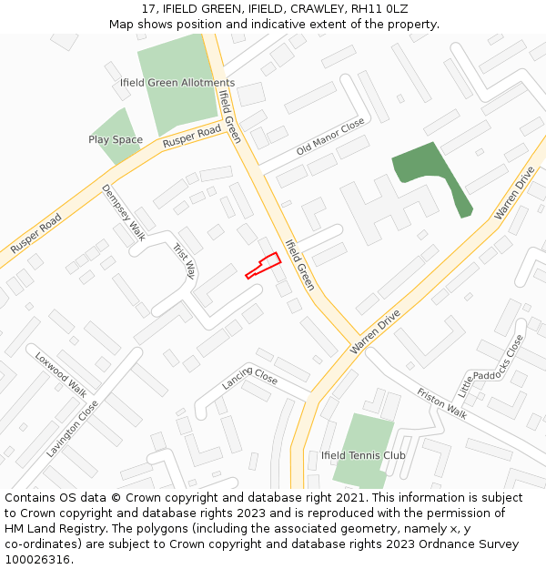 17, IFIELD GREEN, IFIELD, CRAWLEY, RH11 0LZ: Location map and indicative extent of plot