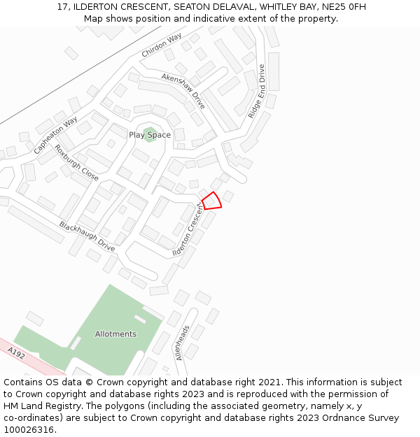 17, ILDERTON CRESCENT, SEATON DELAVAL, WHITLEY BAY, NE25 0FH: Location map and indicative extent of plot