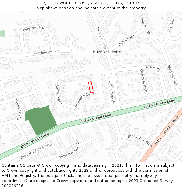 17, ILLINGWORTH CLOSE, YEADON, LEEDS, LS19 7YB: Location map and indicative extent of plot